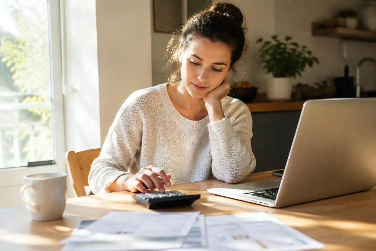 Person reviewing a household budget at a kitchen table